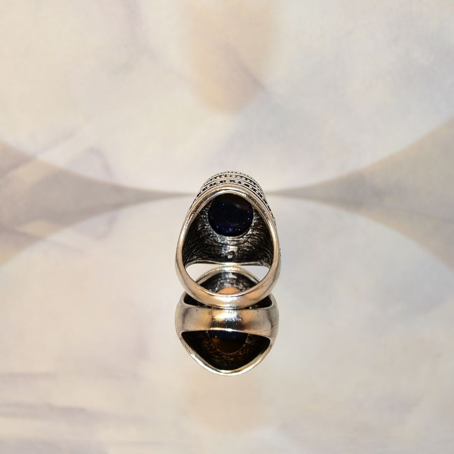 Kye Seafaring Etched Silver Ring Deep Blue Goldstone Simulate