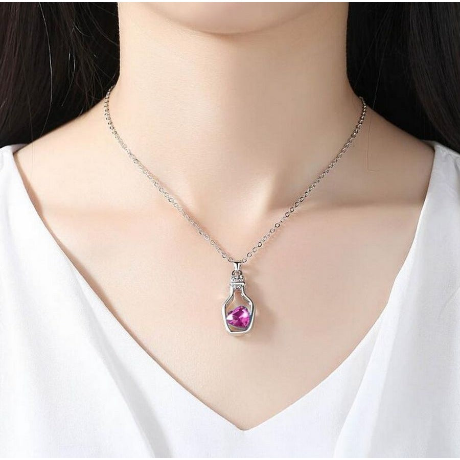 Callie Heart Message Bottle Charm Pendant Necklace Pink Gift Packaged
