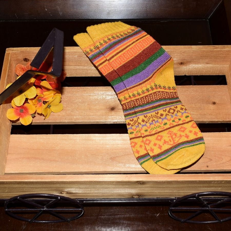 Zoanne Anchor Fair Isle Socks Yellow Gift Packaged
