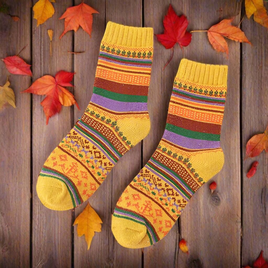 Zoanne Anchor Fair Isle Socks Yellow Gift Packaged