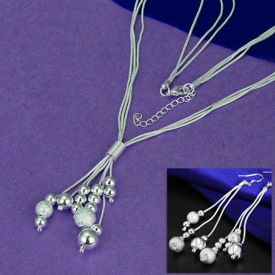 Giavanna Bouquet Multi Layer Sterling Silver Bead Necklace and Earrings Gift Set
