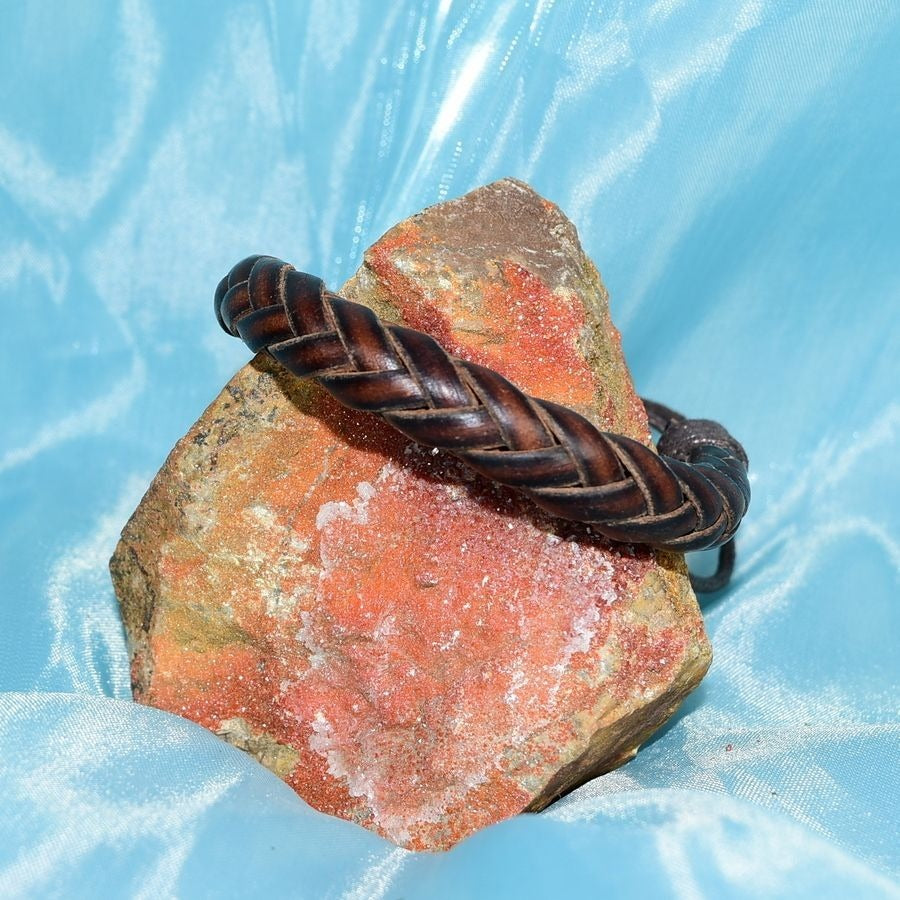Jonah Lee Mens Leather Rope Herringbone Braided Bracelet Brown Gift Boxed