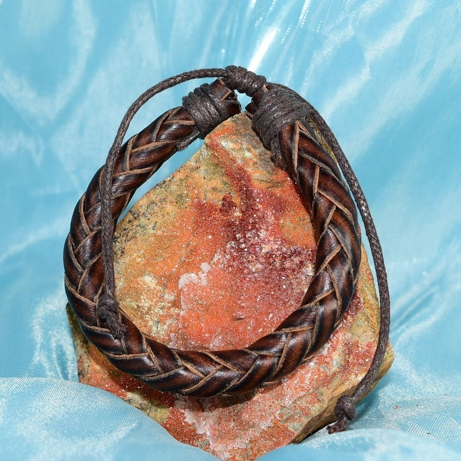 Jonah Lee Mens Leather Rope Herringbone Braided Bracelet Brown Gift Boxed
