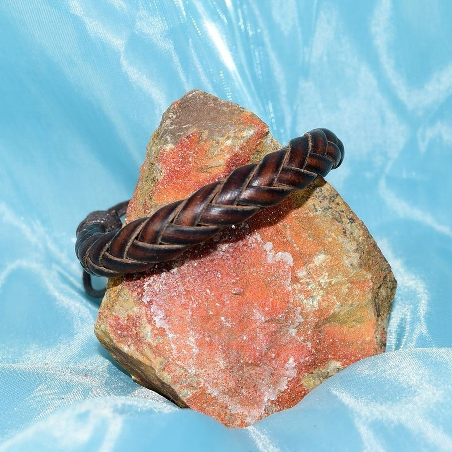 Jonah Lee Mens Leather Rope Herringbone Braided Bracelet Brown Gift Boxed