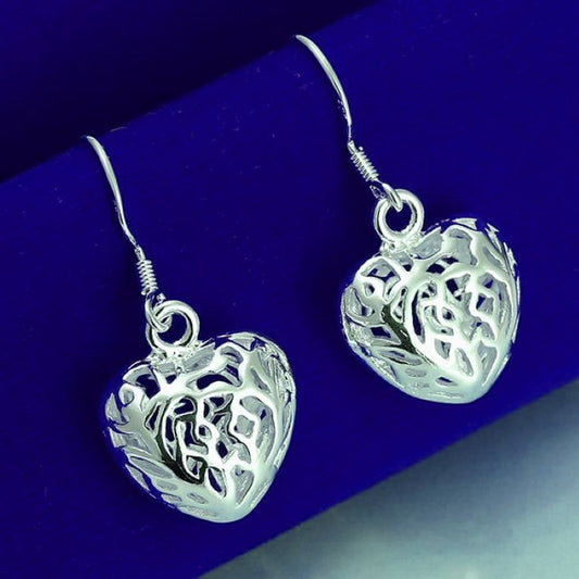 Paulina Filigree Small Heart Dangle 925 Sterling Silver Earrings Gift Boxed