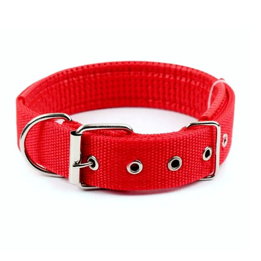 Nikalos Large Red Standard Nylon Comfort Strip D Ring Metal Buckle Dog Collar