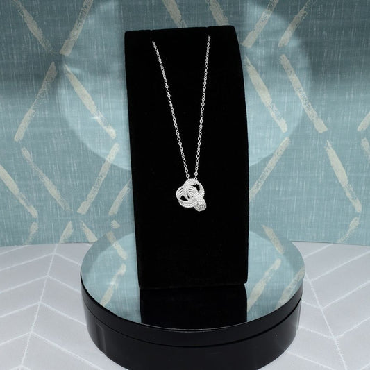 Delanie Love Knot Pendant Necklace Elegant Ribbon Design Silver Gift Boxed