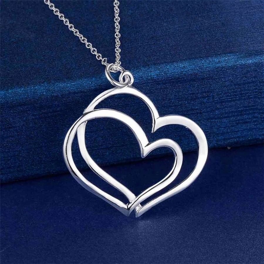 Florence Love Double Hearts Sterling Silver Pendant Necklace Gift Packaged