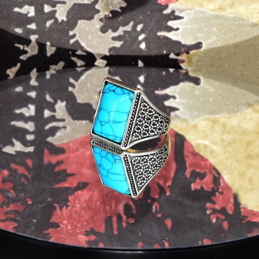 Cordage Scheme Mens Size 10 Blue Turquoise Etched Silver Ring Gift Boxed