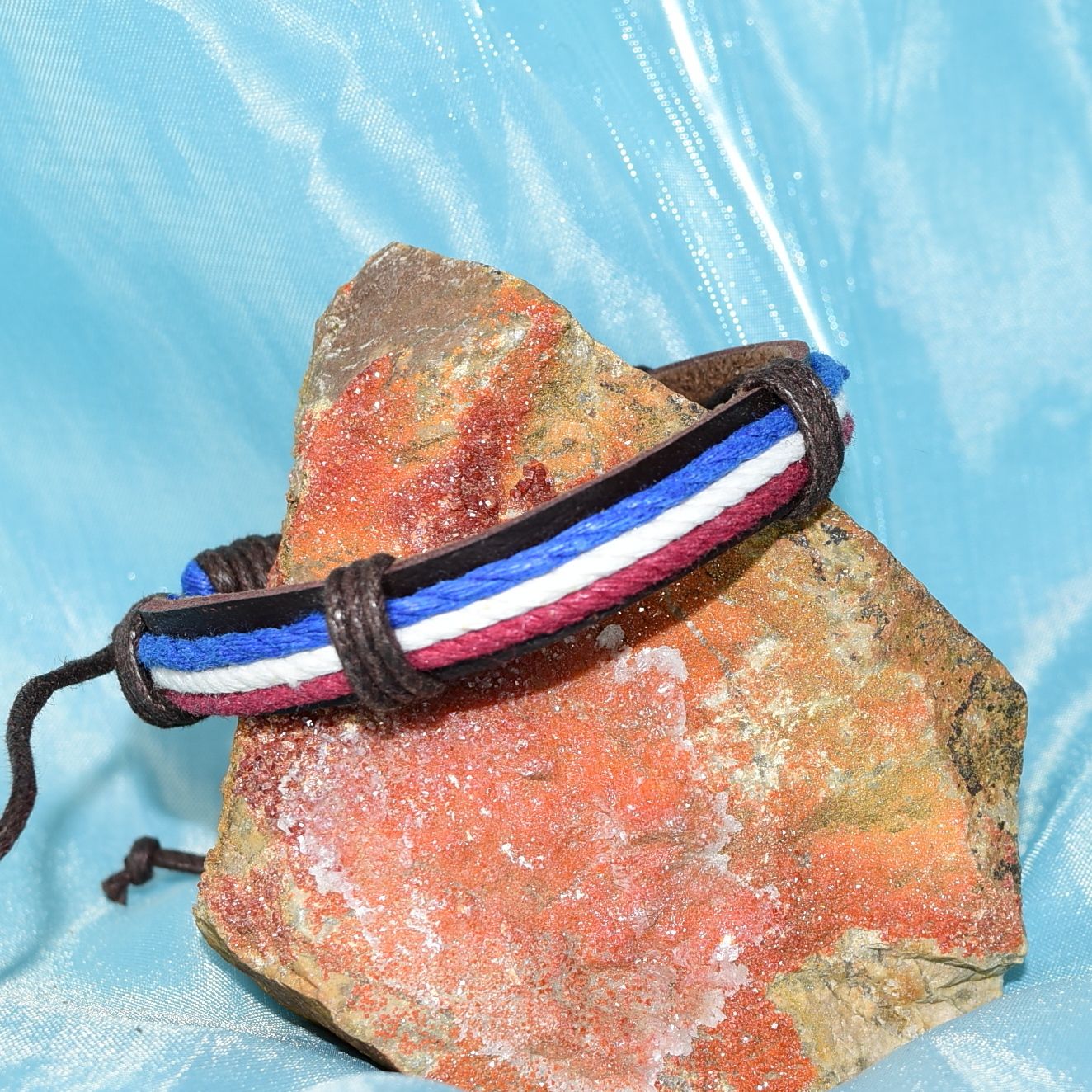 Cameron Layer Hemp Tie Leather Bracelet Brown Red White Blue Unisex Gift Boxed