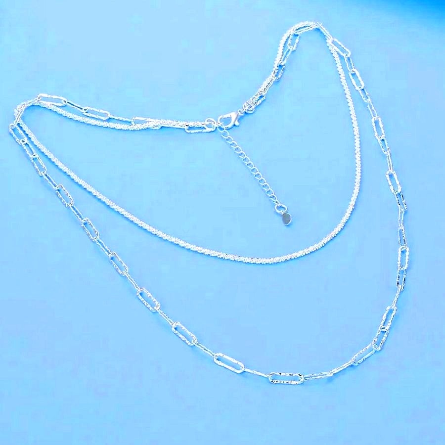 Francesca Link Shimmer Paperclip Duo Chain Sterling Silver Necklace Gift Packaged
