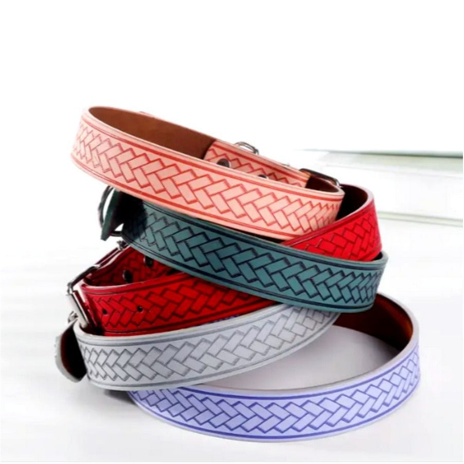 Kasen Herringbone Pattern Coral Pink Dog Collar Large Gift Packaged