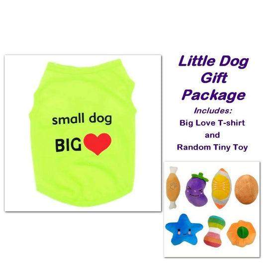 Randy Love Little Dog Tee Shirt and Tiny Toy Gift Package Size XS Neon Green