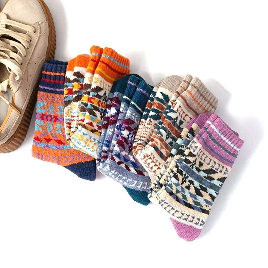 Kinley Adan Aztec Pattern Winter Socks for Women Orange Navy Gift Packaged