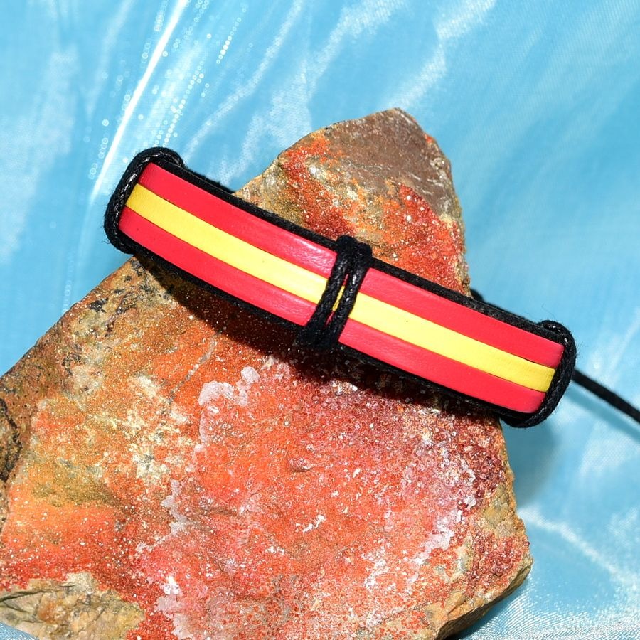 Roja Amarilla Mens Slide Tie Leather Bracelet Black Red Yellow Gift Packaged