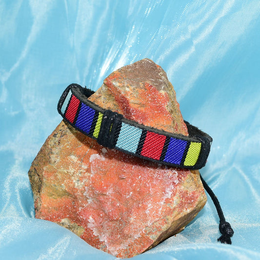Rey Ribbon Colorblock Tie Bracelet Black Yellow Red Blue Womens Gift Packaged