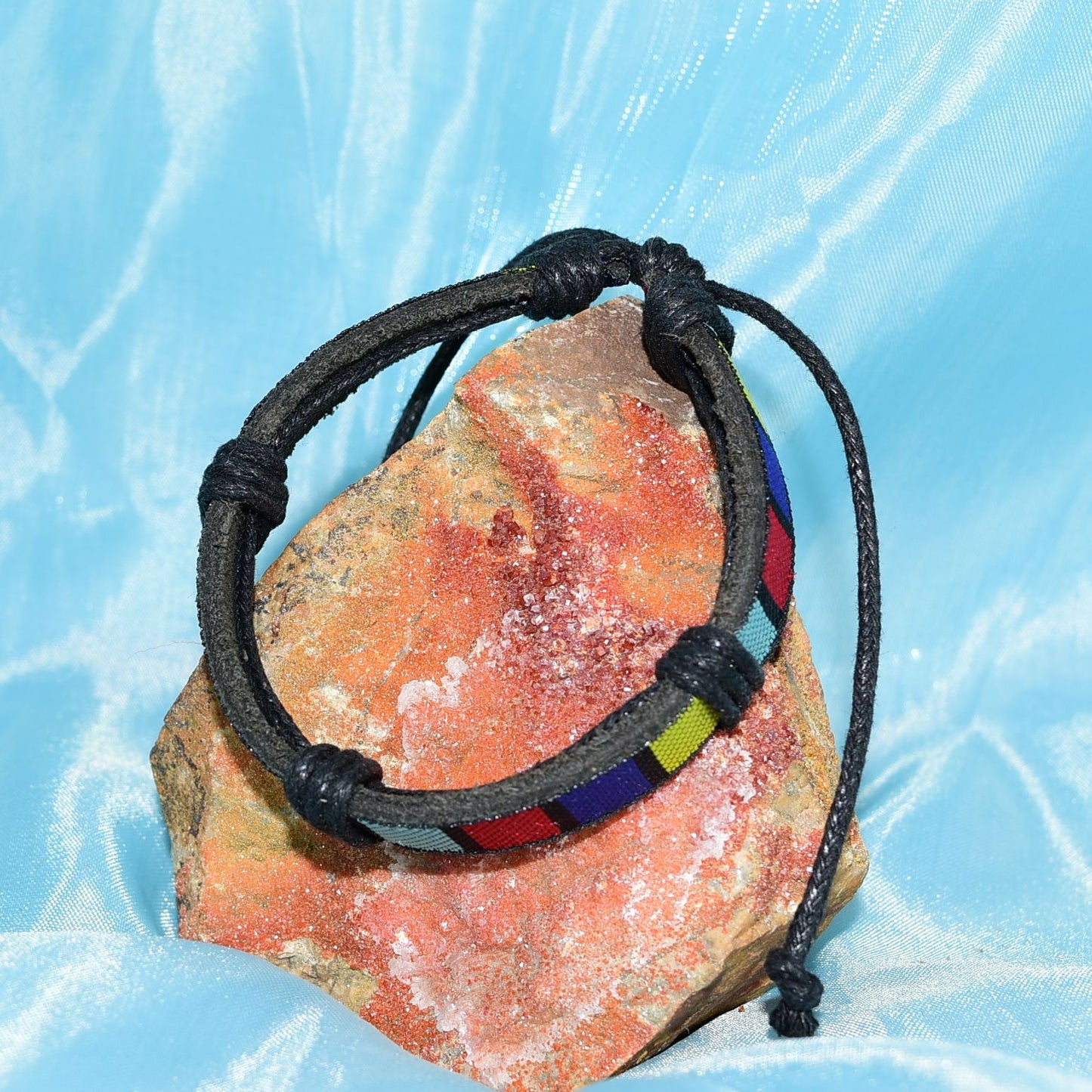 Rey Ribbon Colorblock Tie Bracelet Black Yellow Red Blue Womens Gift Packaged