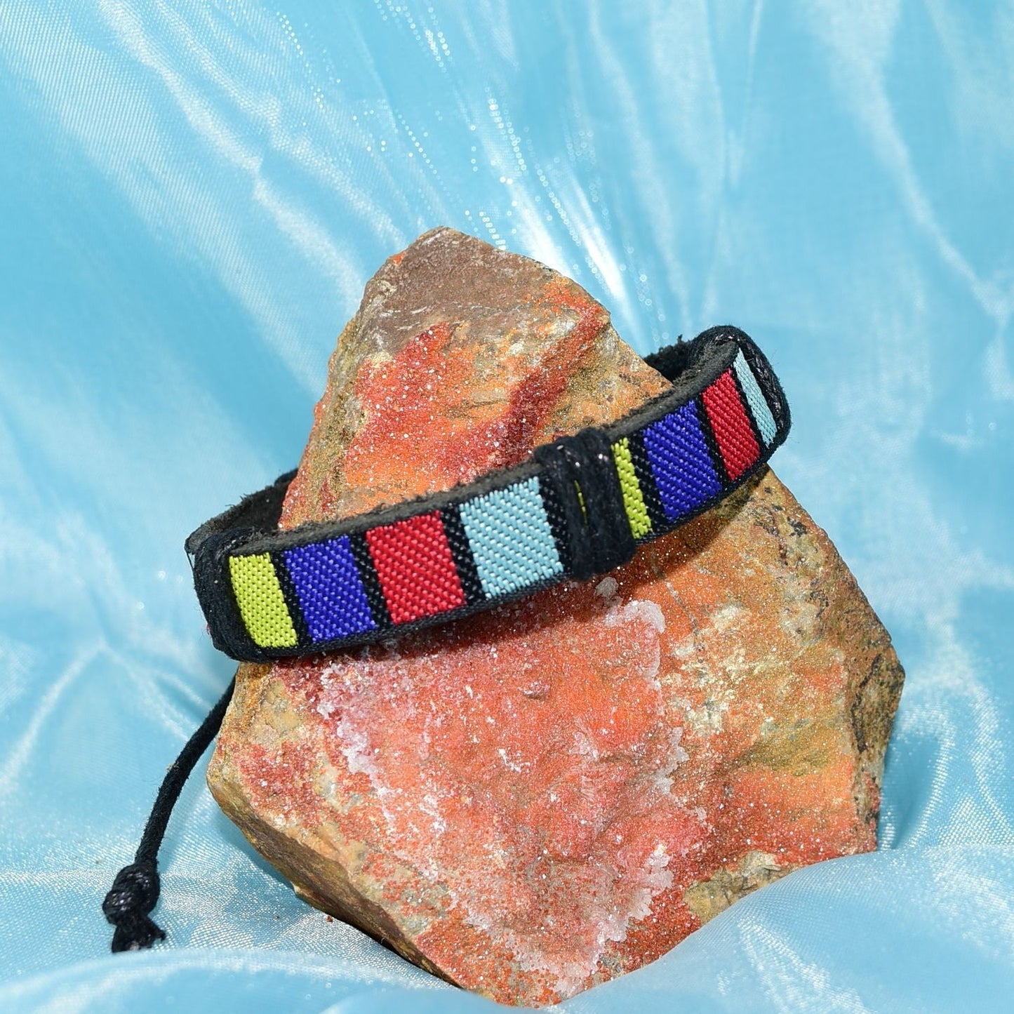 Rey Ribbon Colorblock Tie Bracelet Black Yellow Red Blue Womens Gift Packaged