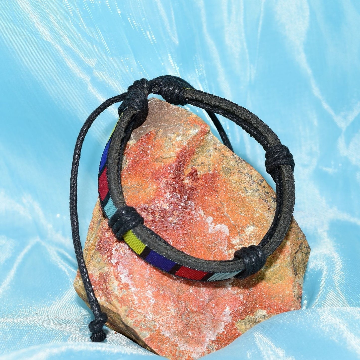 Rey Ribbon Colorblock Tie Bracelet Black Yellow Red Blue Womens Gift Packaged