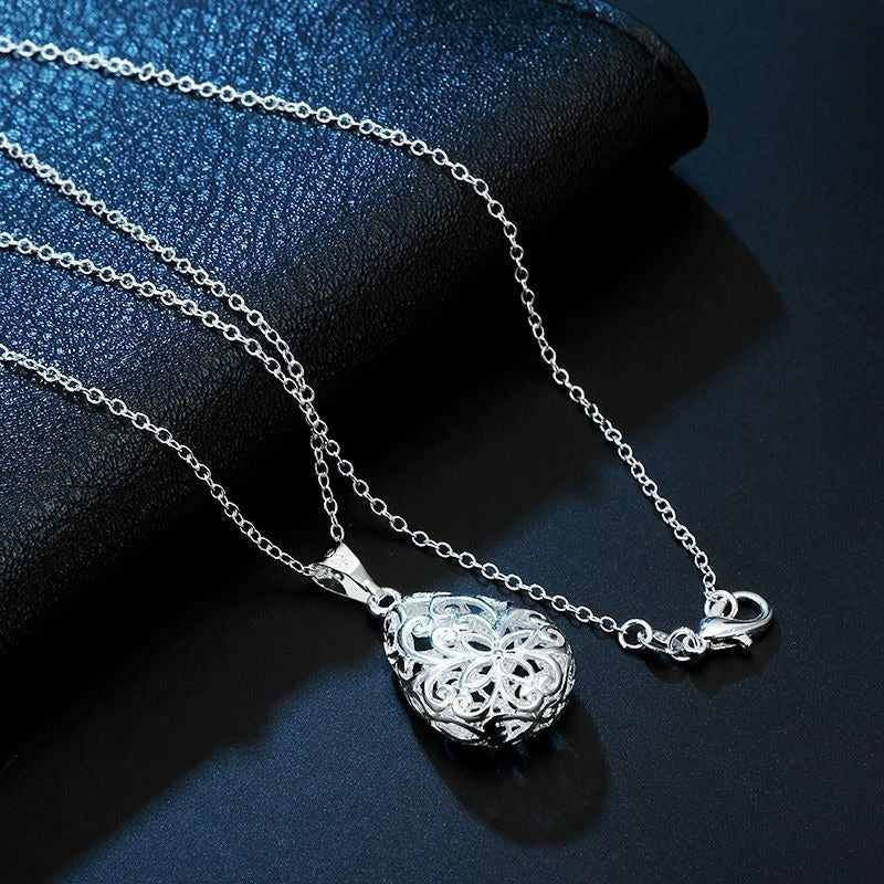 Viviana Filigree Water Drop Teardrop Pendant Silver Necklace Gift Packaged