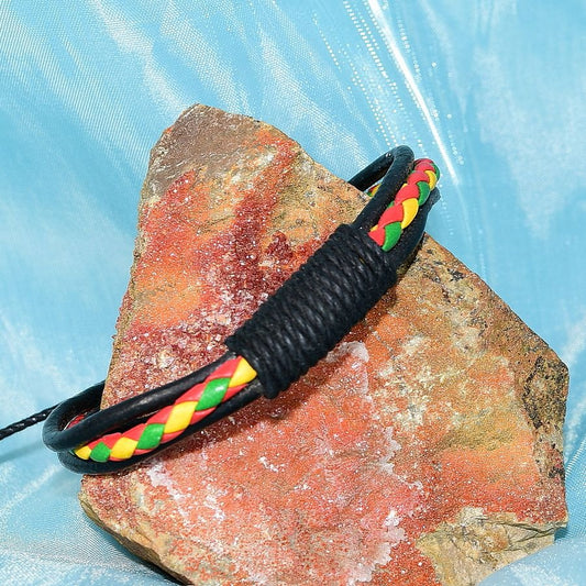 Mella Braid Mens Hemp Wrap Leather Bracelet Red Green Yellow