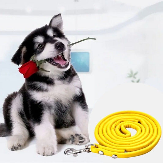 Xander Rey Classic Style Faux Leather Rotating Clip Dog Leash Vivid Yellow