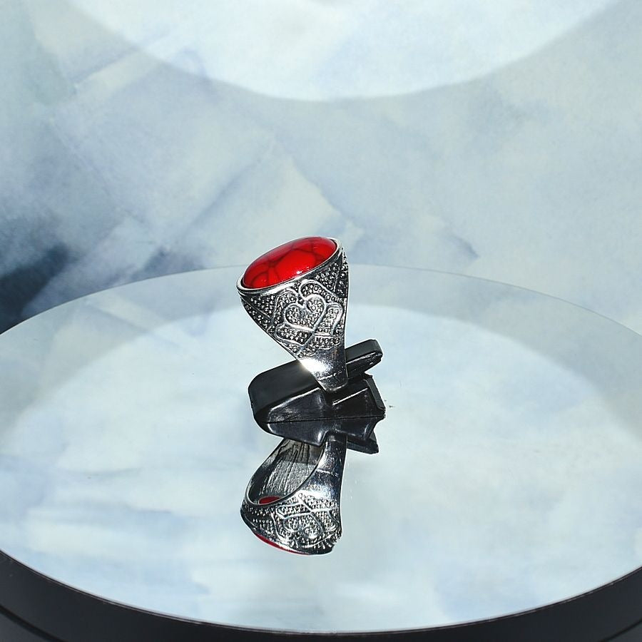 Amore Abound Mens Size 11 Oval Red Turquoise Etched Silver Ring Gift Boxed