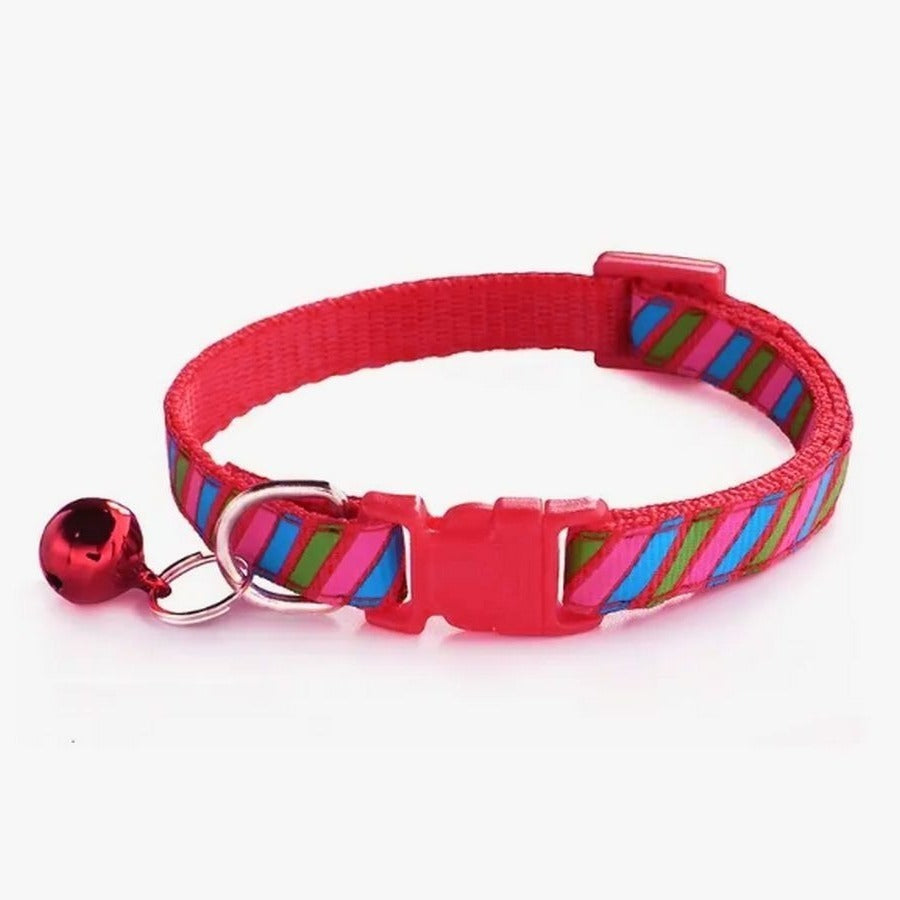 Marlee Candy Stripe Red Pink Blue Green Bell Cat Collar with Toys Gift Packaged