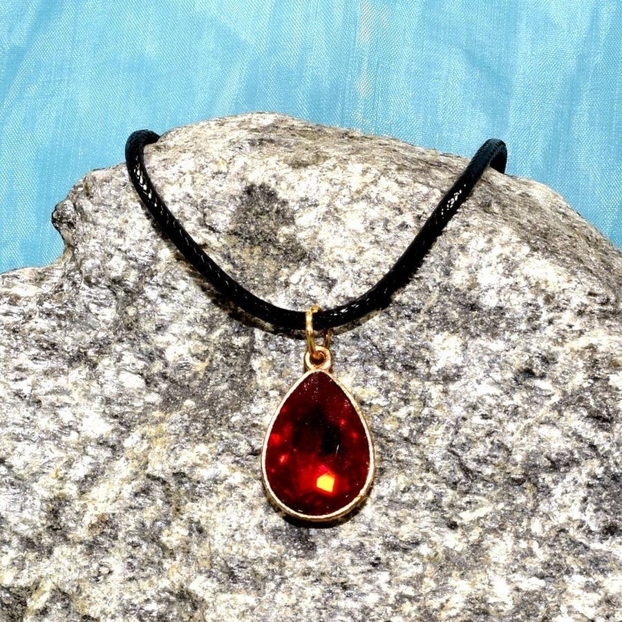 Cara Crystal Red Water Drop Pendant Braided Leather Chain Necklace Gift Packaged
