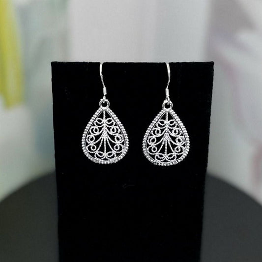 Mikaela Lane Filigree Scrolls 925 Sterling Silver Teardrop Earrings Gift Boxed