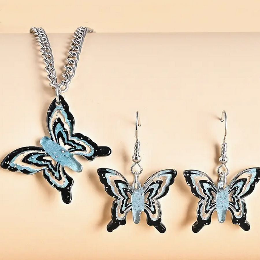 Briella Jesse Colorful Black Butterfly Necklace and Earrings Set Gift Packaged
