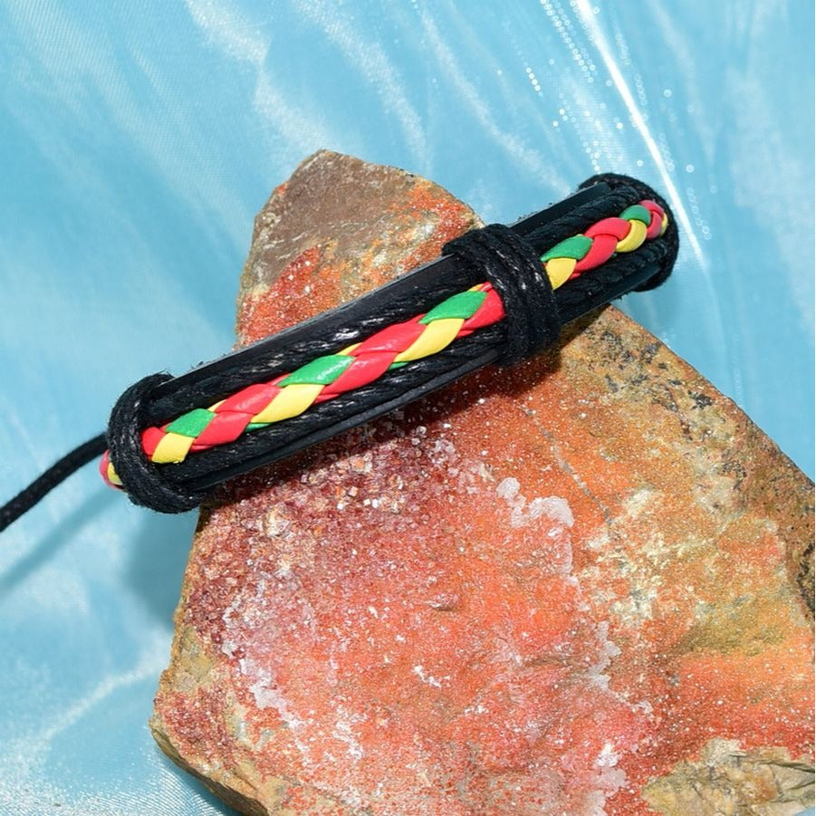 Michael Diego Braid Layered Leather Bracelet Black Green Yellow Mens Gift Packaged