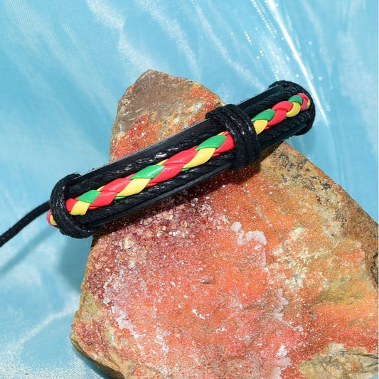 Michael Diego Braid Layered Leather Bracelet Black Green Yellow Mens Gift Packaged
