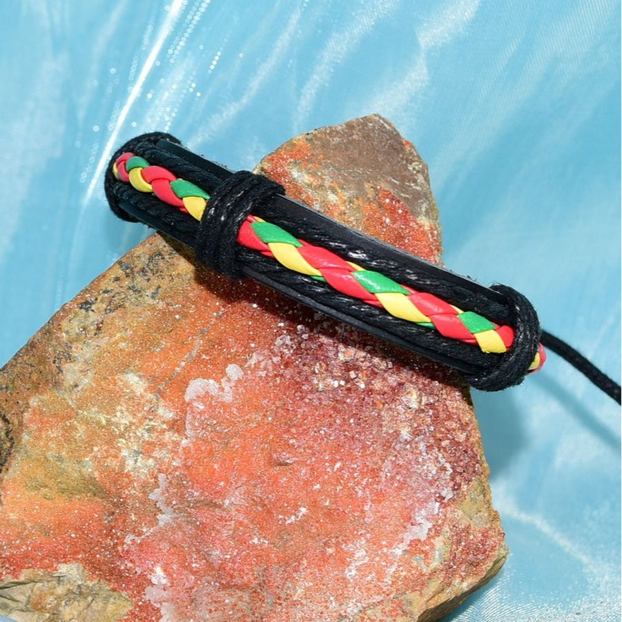 Michael Diego Braid Layered Leather Bracelet Black Green Yellow Mens Gift Packaged