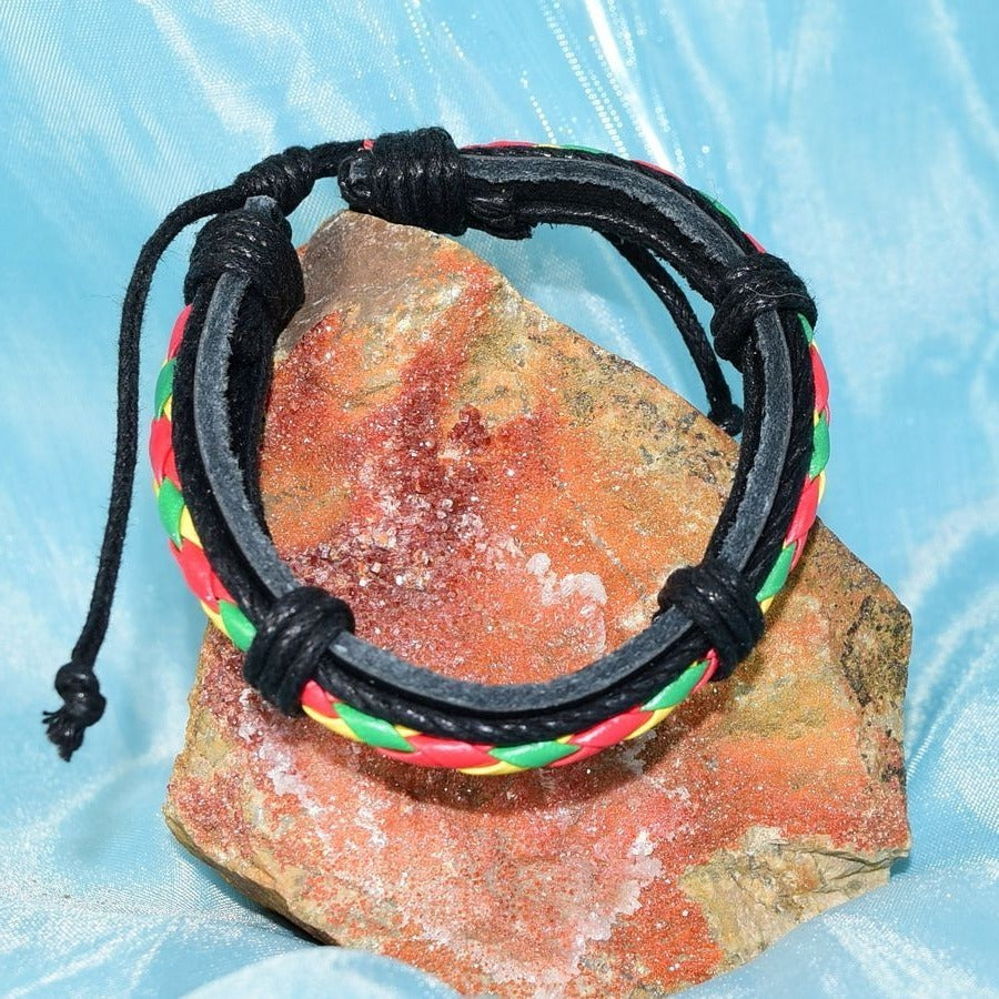 Michael Diego Braid Layered Leather Bracelet Black Green Yellow Mens Gift Packaged