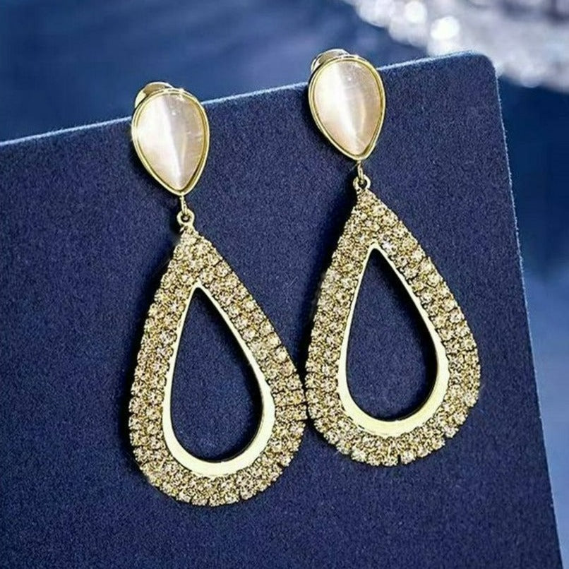 Destiny Pave Shimmering Hollow Teardrop Dangle Earrings Gift Packaged