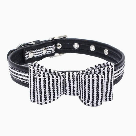 Zach Saylor Black Oxford Stripe Bow Tie Dog Collar Medium