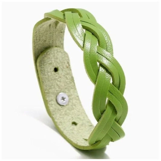 Rory Elyse Braided Candy Color Woven Leather Bracelet Green Gift Packaged