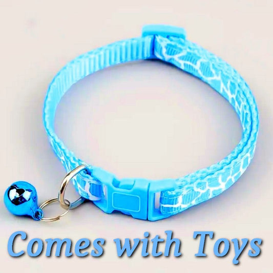 Belen Kutest Blue Giraffe Pattern Cat Collar with Bell and Toys Gift Packaged