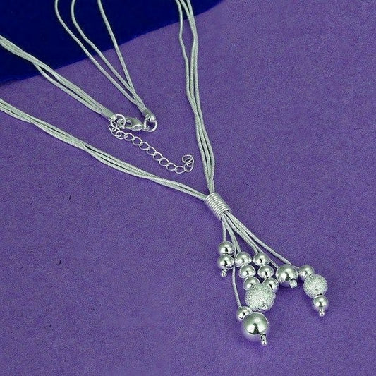 Giavanna Bouquet Multi Layer Shimmery Sterling Silver Bead Necklace Gift Boxed