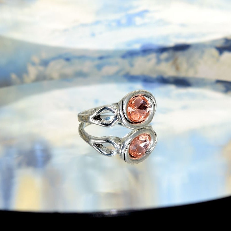 Zalia Oval Modern Silver Ring with Tourmaline Pink Colored Crystal Sz 9 Gift Box