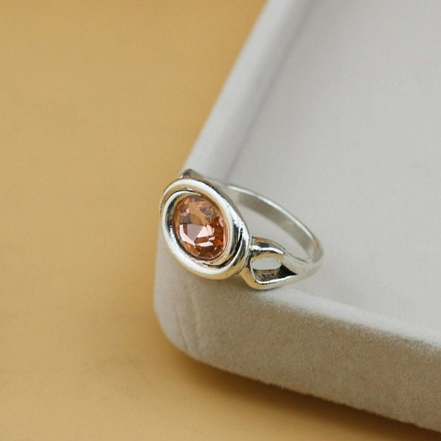 Zalia Oval Modern Silver Ring with Tourmaline Pink Colored Crystal Sz 9 Gift Box