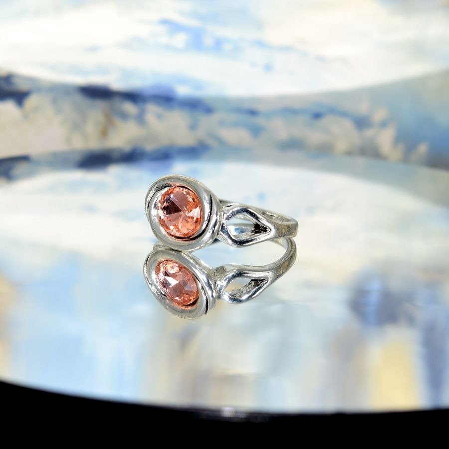 Zalia Oval Modern Silver Ring with Tourmaline Pink Colored Crystal Sz 9 Gift Box