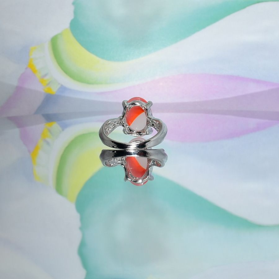 Magdalena Size 6.5 Womens Oval Cream Orange Apricot Agate Silver Ring Gift Boxed