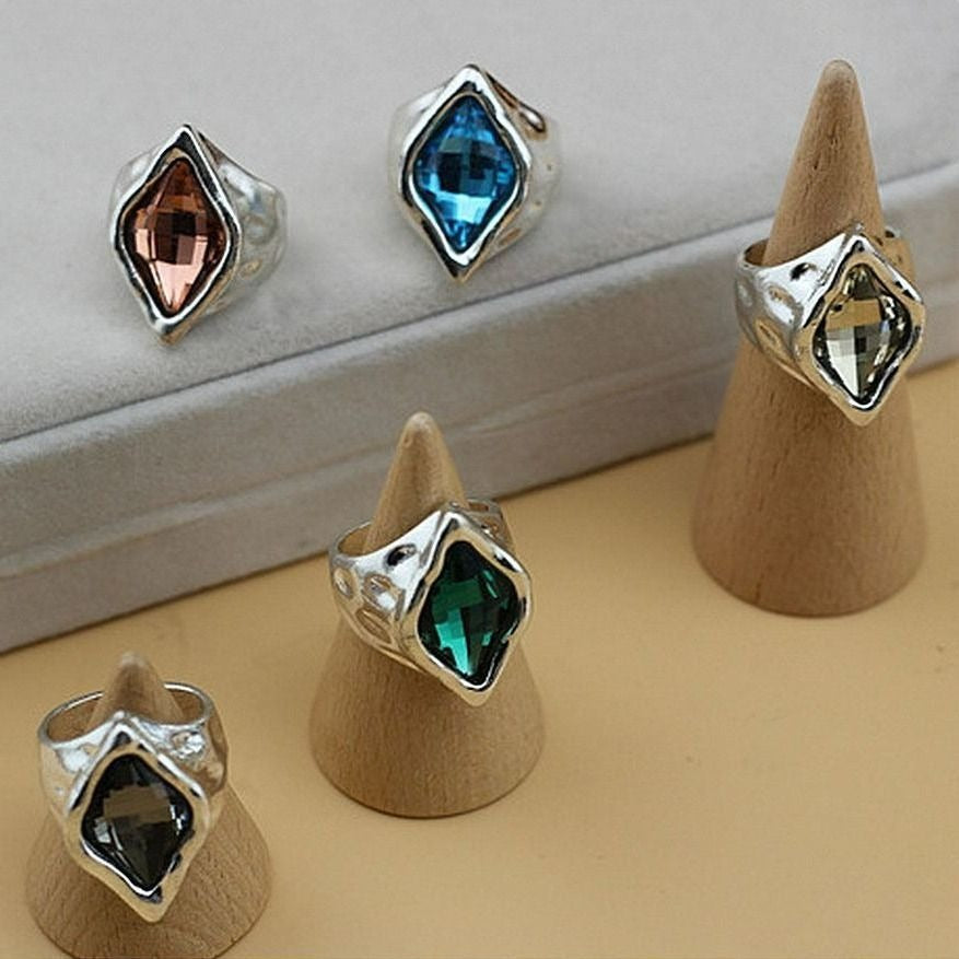 Zuri Cadance Womens Size 8 Rhombus Sapphire Gray Crystal Silver Ring