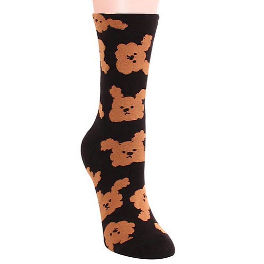 Andi Larose Womens Puppy Dog Pattern Socks Brown on Black Gift Packaged