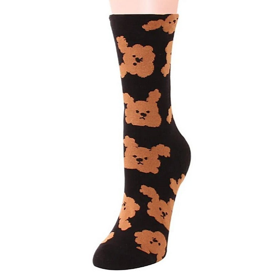 Andi Larose Womens Puppy Dog Pattern Socks Brown on Black Gift Packaged