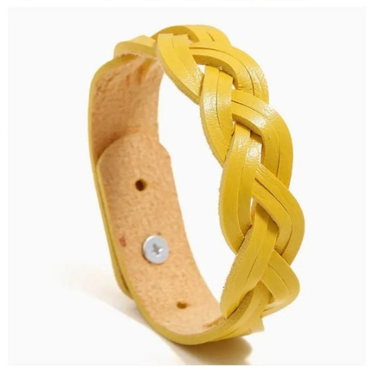 Rory Elyse Braided Candy Color Woven Leather Bracelet Yellow Gift Packaged