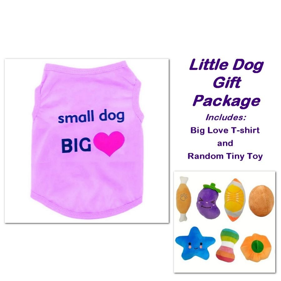 Randy Love Little Dog Tee Shirt and Tiny Toy Gift Package Size Small Purple