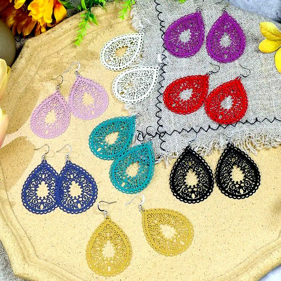 Ophelia Filigree Teardrop Water Drop Dangle Earrings Jet Set Black Gift Packaged